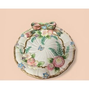 Fitz & Floyd Woodland Spring Canape Plate Pastel Flowers Rose Cottagecore Ribbon